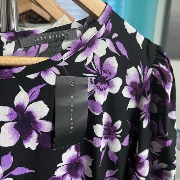 Suzy Shier | NWT Midi Purple Floral Dress Large - Picture 3 of 3